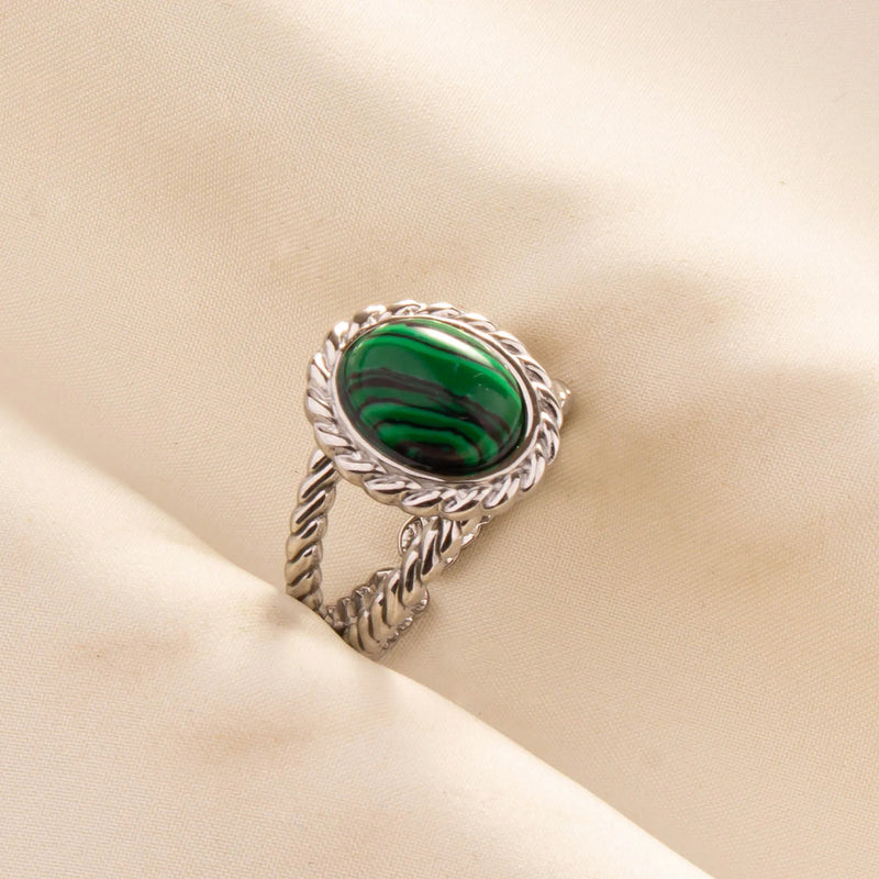 1pc Green Turquoise Ring Hippie Stainless Steel Silver Color Charm Opening Adjustable Ring Women Chunky Bohemian Party Jewelry