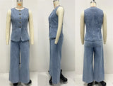 Streetwear Denim 2 Piece Sets Women Outfit Summer Clothes Women 2025 Sleeveless Vest Top Wide Leg Pants Sets Jeans Two Piece Set