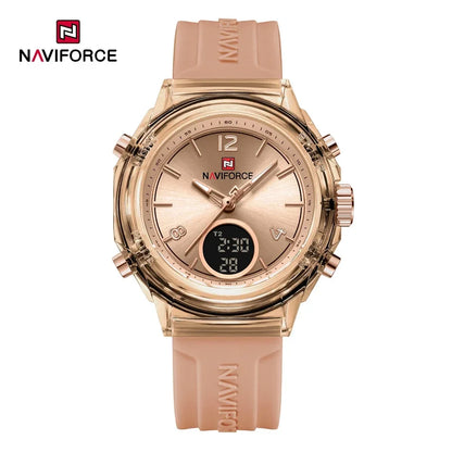 Relojes NAVIFORCE para mujer, nuevo diseño, esfera pequeña, deportivos, para mujer, resistente al agua hasta 5 ATM, reloj de pulsera de cuarzo con pantalla LCD digital, reloj para mujer