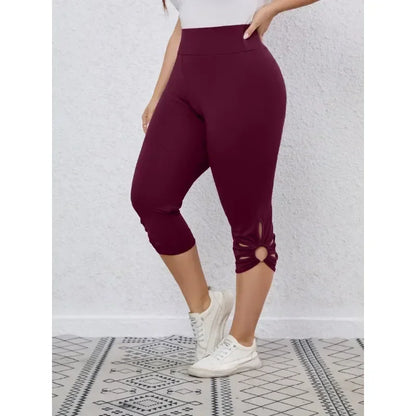 Mulheres cintura alta calças de ioga, calças apertadas elásticas, oco para fora, monocromático, elegante, cortada, verão, plus size S-8XL
