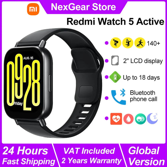 Xiaomi Redmi Watch 5 Active Smart Watch, Bluetooth Phone Call, 2" LCD Display, Blood Oxygen Heart Rate Monitoring Smartwatch