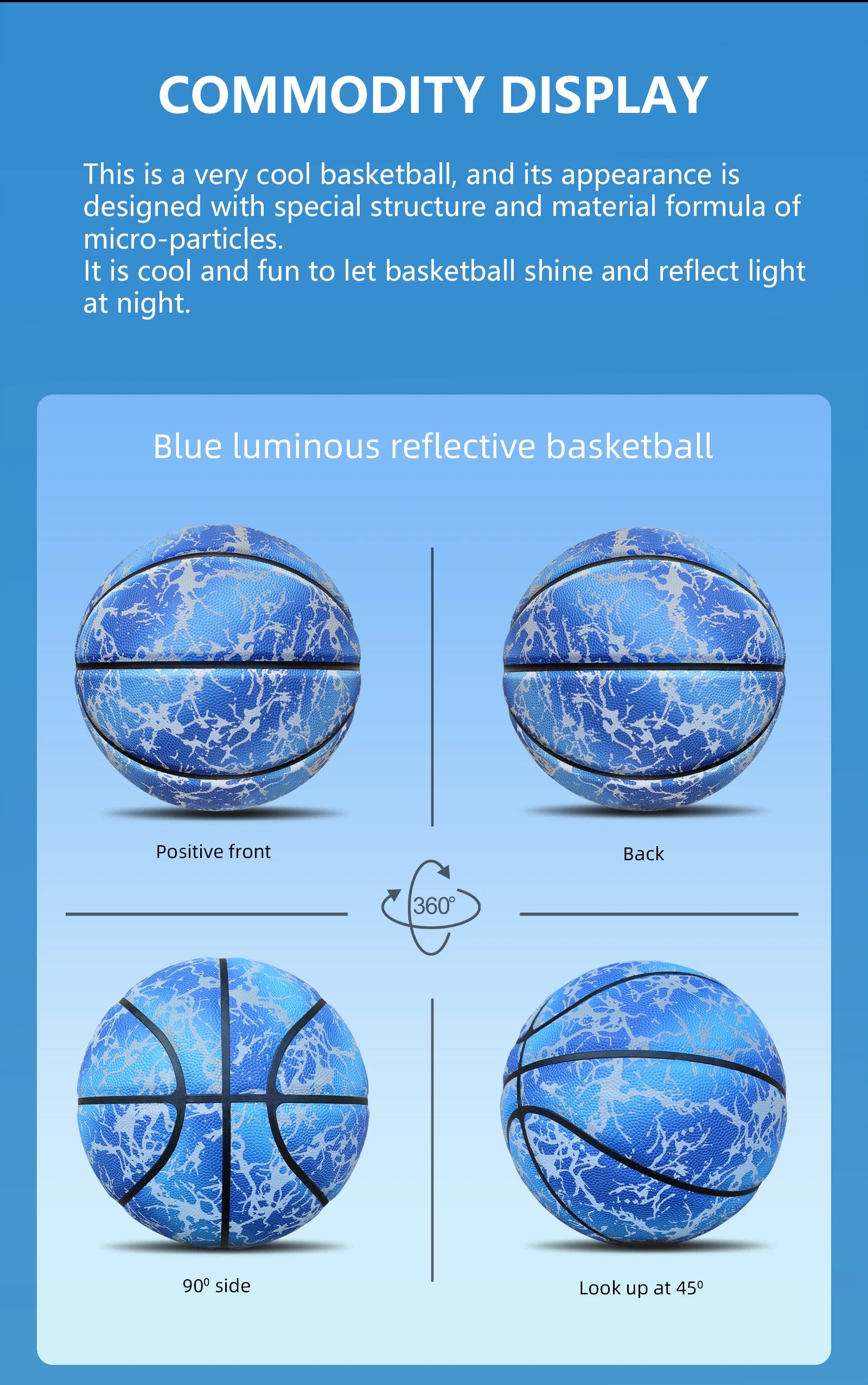Glow Reflective Basketball Adult & Children Youth Wear-resistant Luminous Basketball Size 7/6/5 PU Soft Leather Game Training Ball