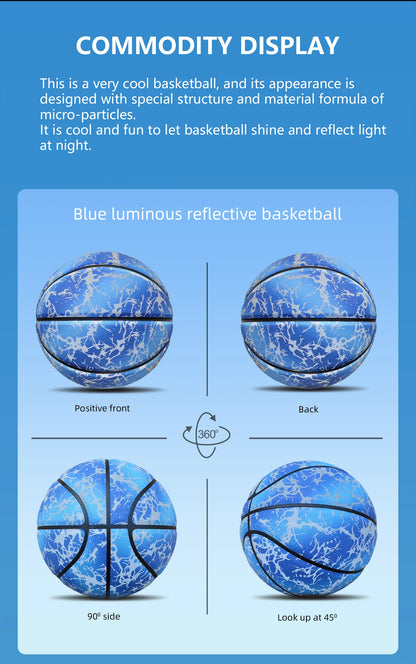 Glow Reflective Basketball Adult&Children Youth Wear-resistant Luminous Basketball Size 7/6/5 Pu Soft Leather Game Training Ball