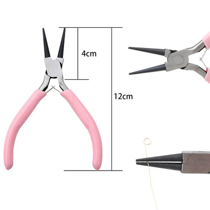Pink Handle Nickel Iron Single Section Round Concave Pliers Handmade Jewellery Hardware Making Tool Sharp Nose Diagonal Portable