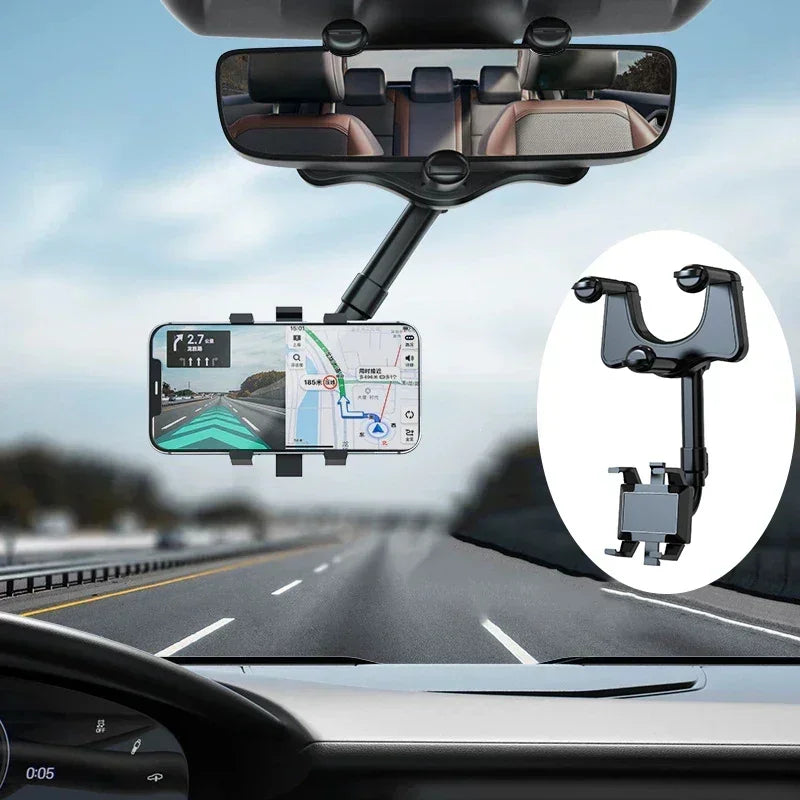 Rearview Mirror Phone Holder for Car, 360 Rotation Phone Mount, Stable Gripper Smartphone Navigation Bracket for iPhone Samsung Xiaomi