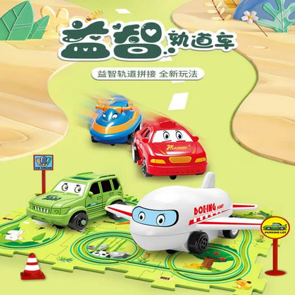 Kids puzzle rail car DIY assembly electric trolley automatic rail city scene building puzzle toys