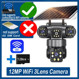 12MP 6K 3 Lens 3 Screen 4G Outdoor Solar Camera Wireless WiFi IP Cameras PIR Auto Tracking Solar Security CCTV Surveillance Cam