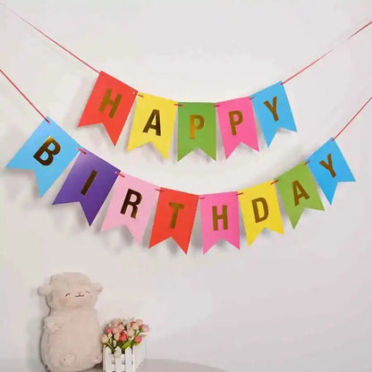 Happy Birthday in English Gold Plated Swallowtail Flag Decoration Banner Party Supplies