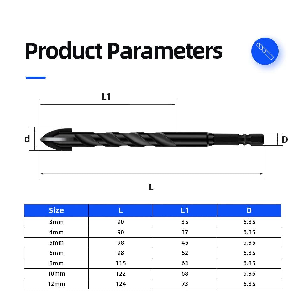 Cross Hex Tile Drill Bit For Glass Concrete Ceramic Tile Hole Opener Tungsten Carbide Hard Alloy Bits Set Tools 3 4 5 6 8 10 12mm