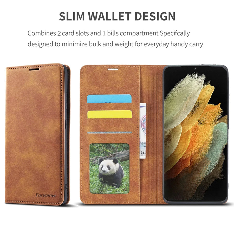 Wallet Magnetic Flip Card Slot Leather Case For Samsung Galaxy S24 Ultra S23 Plus S22 S21 S20FE A05s A14 A15 A34 A35 A53 A54 A55