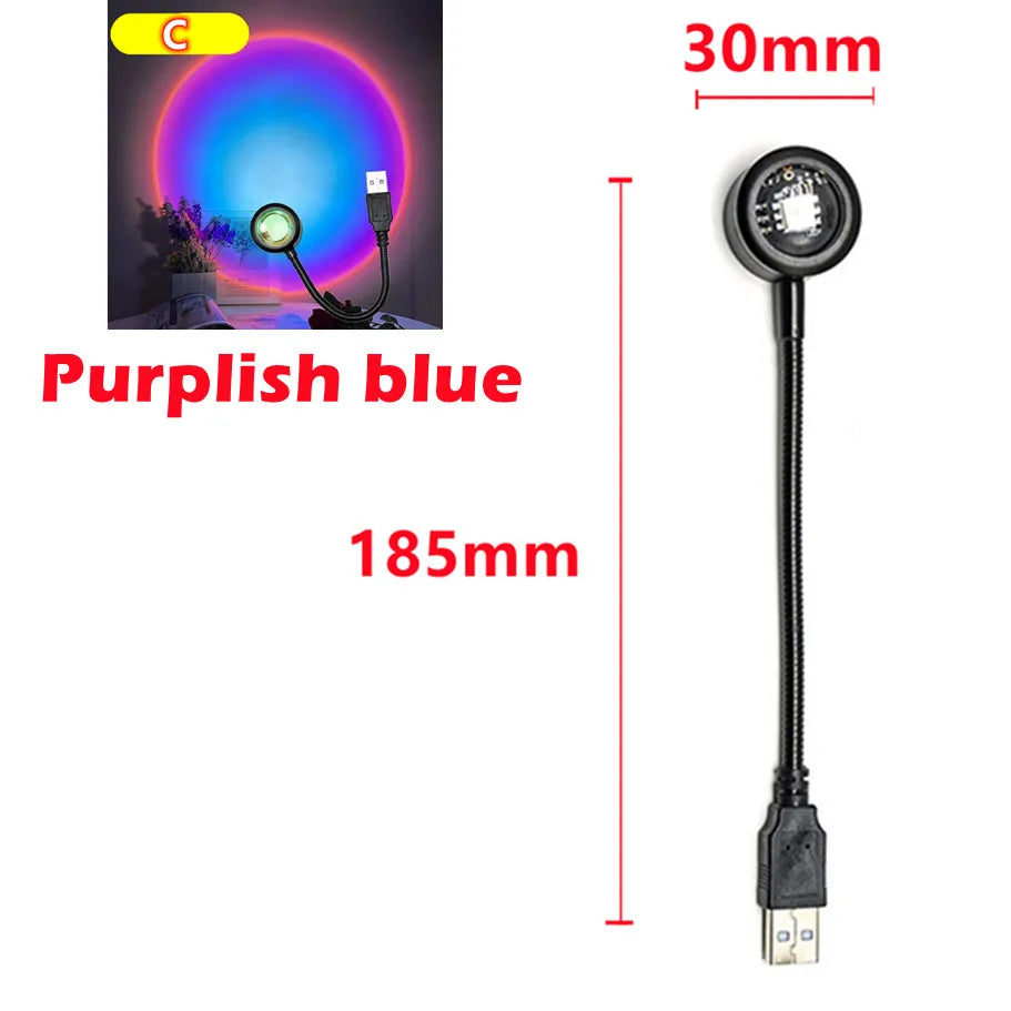 Proyector de lámpara de atardecer LED USB RnnTuu, luz nocturna portátil para decoración del hogar, luz de ambiente para sala de estar, fotografía de pared, luces de neón