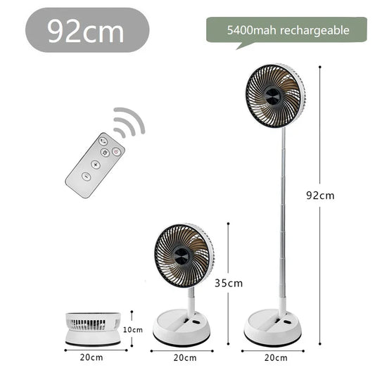 Portable Oscillating Standing Fan with Remote Control, Foldable Desk Fan, Rechargeable Battery-Powered Pedestal Fan for Camping