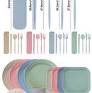 36pcs Plate Sets Wheat Straw Eco-Friendly Ramen Bowl Tableware Dinner Dishes Set Camping Tableware Set With Knife Fork Spoon