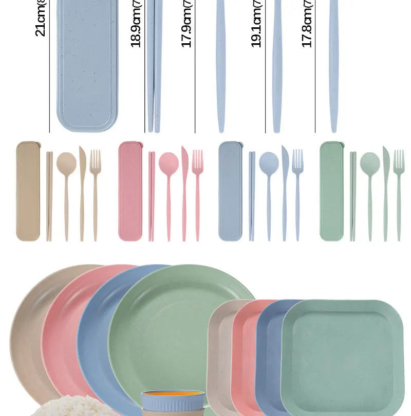 36pcs Plate Sets Wheat Straw Eco-Friendly Ramen Bowl Tableware Dinner Dishes Set Camping Tableware Set With Knife Fork Spoon