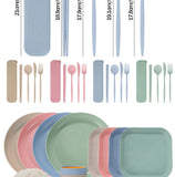 36pcs Plate Sets Wheat Straw Eco-Friendly Ramen Bowl Tableware Dinner Dishes Set Camping Tableware Set With Knife Fork Spoon