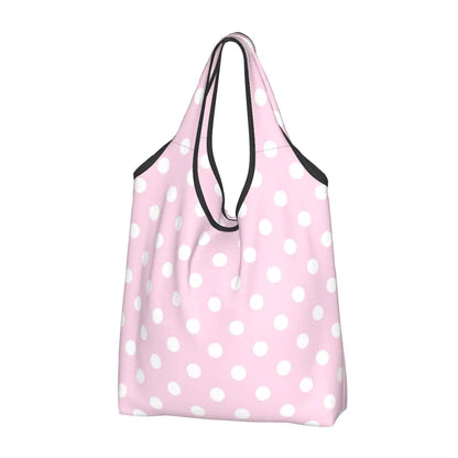 Custom Recycling Classic Black And White Polka Dot Shopping Bag Women Tote Bag Portable Grocery Shopper Bags