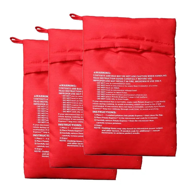 Bolsa reutilizable para microondas, bolsa roja horneada, exprés, papas perfectas, 4 minutos 