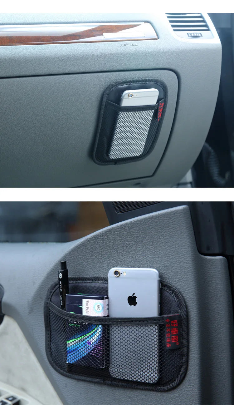 Car Leather Mesh Bag Oxford Fabric Storage Net Bags Car Interior Organizer Phones Coins Keys Storage Auto Stowing Tidying Tools