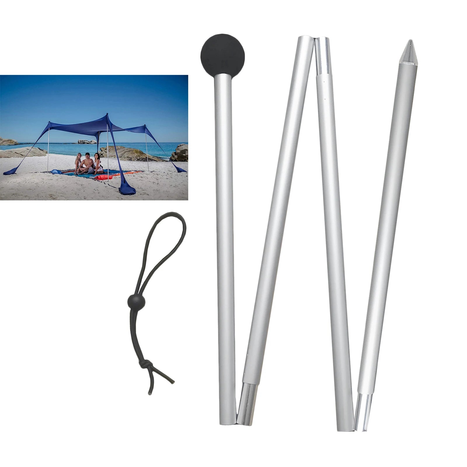 Camping Tent Rods Lightweight Tarp Pole Adjustable Shelter Awning Support Pole Foldable Beach Tents Replacement Poles Rain Rod