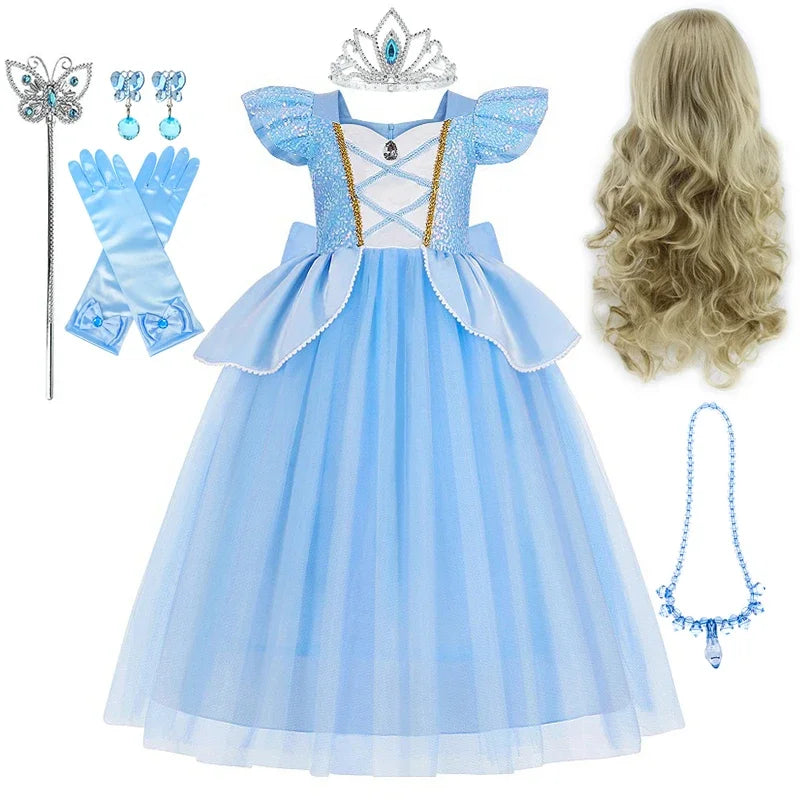 Disney Deluxe Elegant Cinderella Princess Ball Gown Fancy Birthday Cinderella Party Dress Vestidos Costume Play Carnival Apparel