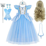 Disney Deluxe Elegant Cinderella Princess Ball Gown Fancy Birthday Cinderella Party Dress Vestidos Costume Play Carnival Apparel