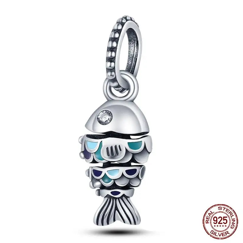 Ocean Series - Original Genuine 925 Sterling Silver Turtle Crab Mermaid Charm Beads Suitable for 3mm Bracelet DIY Making Pendant