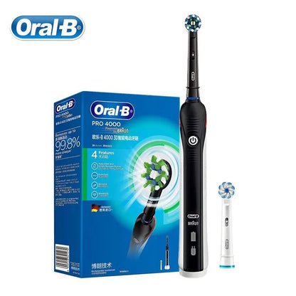 Oral B Pro4000 Electric Toothbrush 3D Action Clean 4 Modes Visible Pressure Sensor Whiter Teeth  Rechargeable Adult's Toothbrush