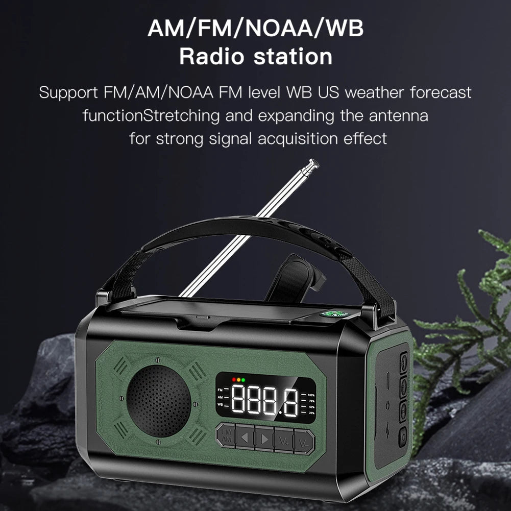 Radio multifunción solar de 12000 mAh con manivela, radio meteorológica de emergencia, lámpara de lectura, banco de energía, alarma SOS para acampar, senderismo, tiendas de campaña