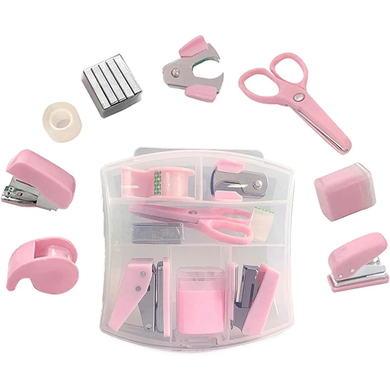 Mini Stapler Staple Punch Hole Tape Machine Set Ins Multifunction StationeryScrapbook Tool Box Office School Student Supplies