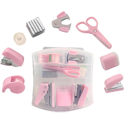 Mini Stapler Staple Punch Hole Tape Machine Set Ins Multifunction StationeryScrapbook Tool Box Office School Student Supplies