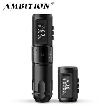 Máquina de tatuaje inalámbrica profesional Ambition MARS-U con pluma y trazo ajustable, cartucho de 2-4 mm, motor sin núcleo de 1800 mAh, para artistas del tatuaje