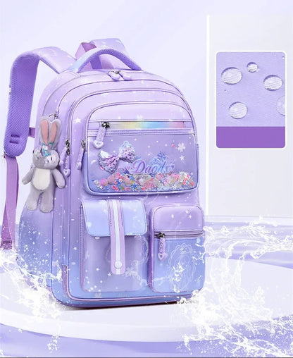 Primary Bow Knot Schoolbag With Rabbit Pendant For Girls Orthopaedics Kids Backpack Kawaii Waterproof School bag