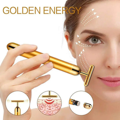 Barra de belleza facial adelgazante de oro de 24 quilates, masajeador facial reafirmante con pulso, herramienta vibratoria para reafirmar la piel y eliminar arrugas.