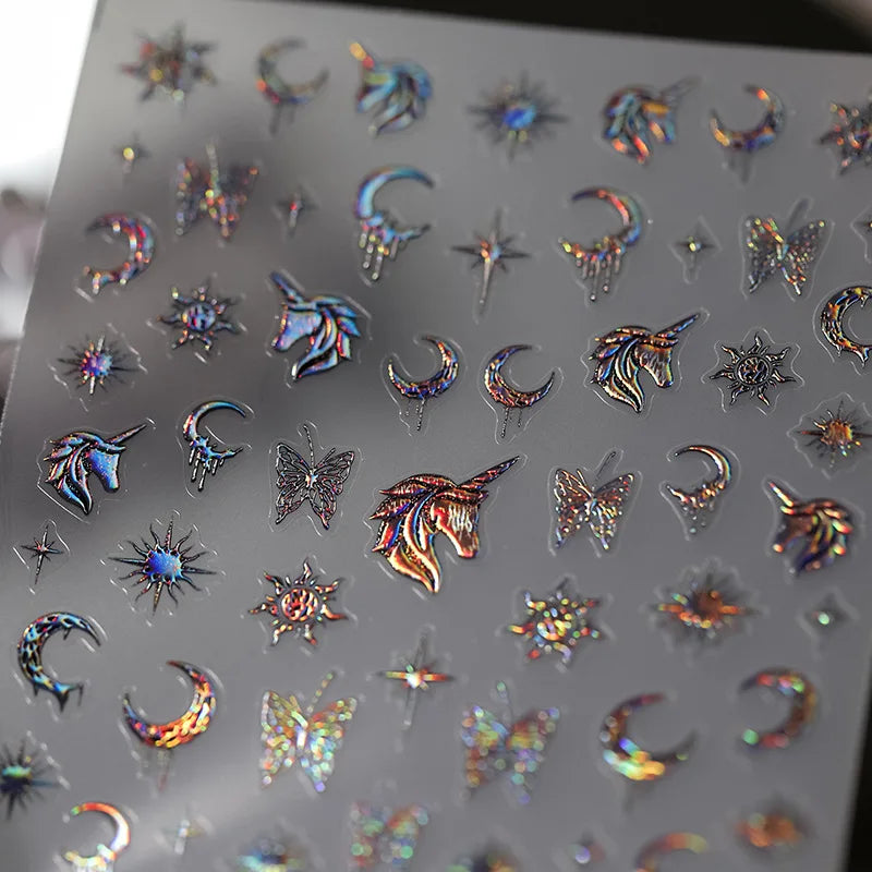 5D Realistic Relief Stamp Silver Melted Heart Moon Stars Balloon Angel Love Adhesive Nail Art Stickers Decals Manicure Charms