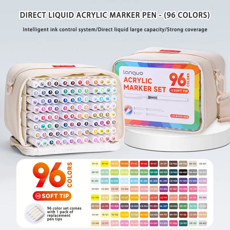Languo 9pcs/box Soft Brush Acrylic Marker Pen Set, DIY Hand Drawn, Paint Art Markers pens, Student Graffiti Acrylic Paint Pens, M720