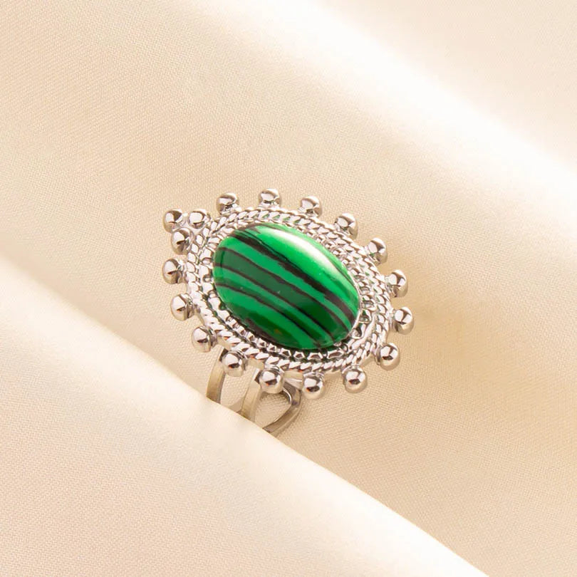 1pc Green Turquoise Ring Hippie Stainless Steel Silver Color Charm Opening Adjustable Ring Women Chunky Bohemian Party Jewelry