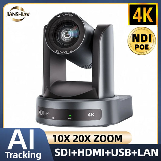 4K/1080P SDI NDI PTZ Camera 10X/20X Optical Zoom, HDMI/USB/POE | IP Live Streaming Camera for Church/Meeting/Broadcast (Youtube)