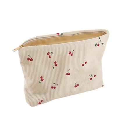 Portable Makeup Bag Winter Cute Cherry Makeup Bag Corduroy Cosmetic Bag Corduroy For Everyday Use Makeup Travel
