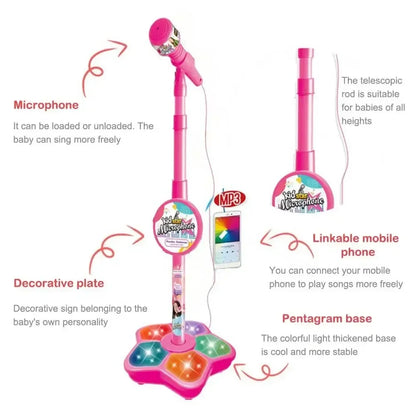 Kids Microphone with Stand Karaoke Song Music Instrument Toys Brain-Training Educational Toy Birthday Gift for Girl Boy