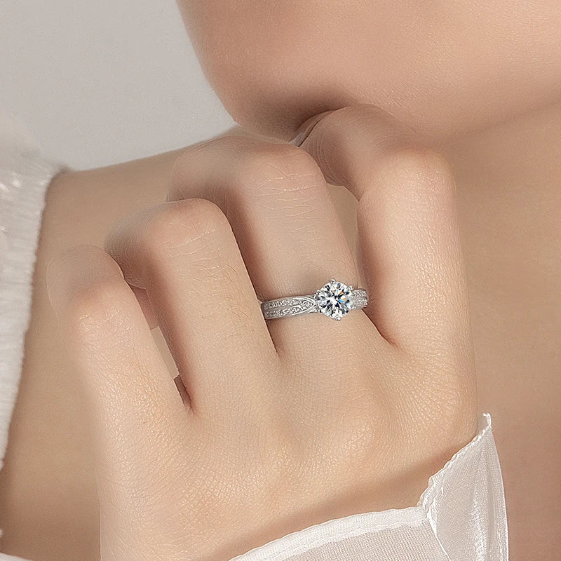 PERFANY 0.5-2CT Moissanite Ring for Women S925 Pure Silver Laboratory GRA Certified Diamond Wedding Luxury Jewelry