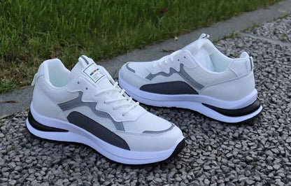 Zapatillas deportivas informales de retazos para hombre, zapatos de malla transpirables para hombre, zapatillas de tenis para correr al aire libre, zapatillas masculinas cálidas con cordones y antideslizantes.