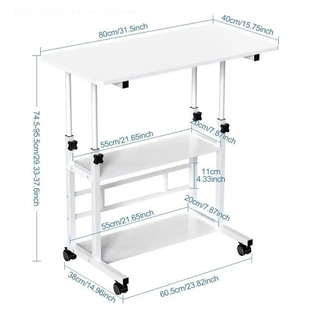 Mesa de elevação ajustável em altura, mesa de estudo móvel, bandeja para colos, móveis em pé, HWC, 80x40x94 95cm