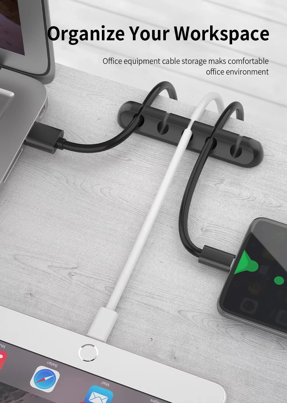 NNBILI 2024 New USB Cable Organizer Self-adhesive Cable Clips Silicone Fixer Wire Management for Home Car Interior Accessories
