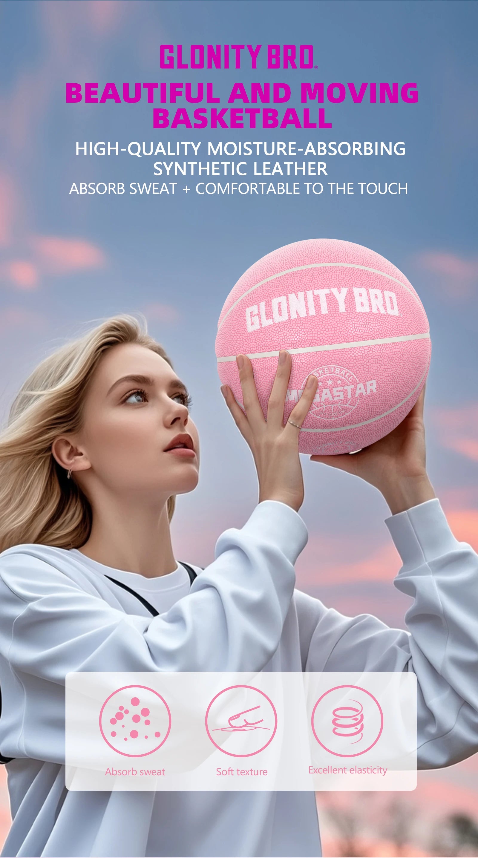 Women's Basketball Size 5, 6, 7 Pink Official Competition Children's Basketball Indoor Outdoor Standard Ball PU Non-slip Wear-resistant