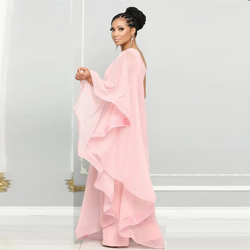 Elegant Chiffon One Shoulder Wide Leg Jumpsuit Women Club Party Birthday Outfits One Pieces Rompers Overalls Combinaison Femme