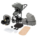 Cochecito de bebé ligero 3 en 1, sistema de viaje de lujo con asiento ajustable, capota y mosquitera para recién nacidos.