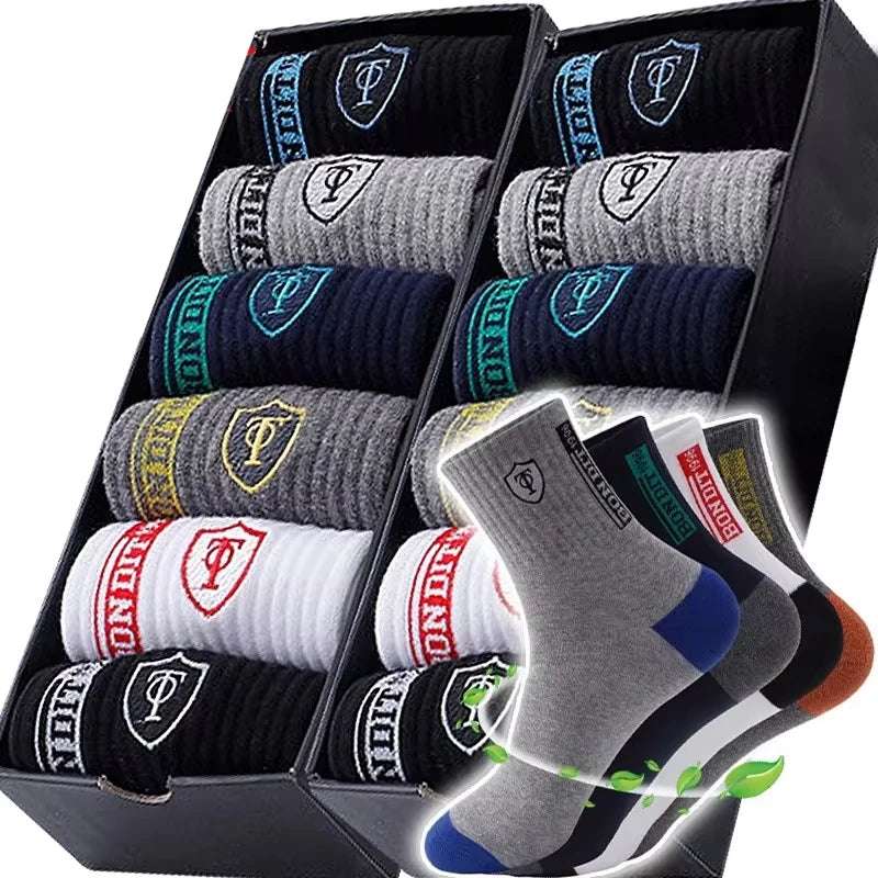 10 pairs Breathable Men's Basketball Crew Socks for Spring and Fall Sweat Absorption Deodorant Sports Stockings