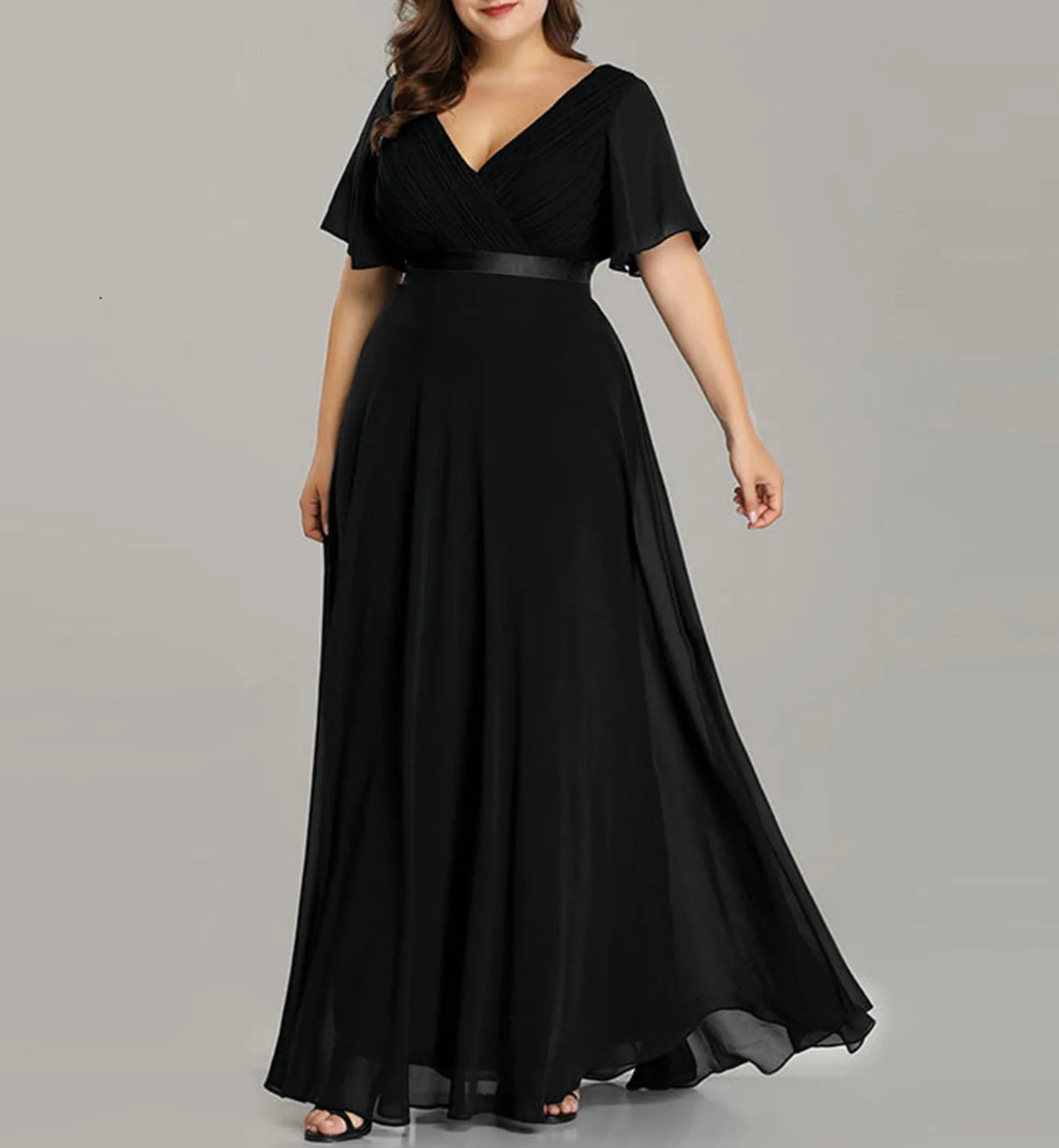New Women Plus Size Evening Dresses Long Elegant A Line V Neck Ruffles Chiffon Formal Wedding Party Dress Robe De Soiree