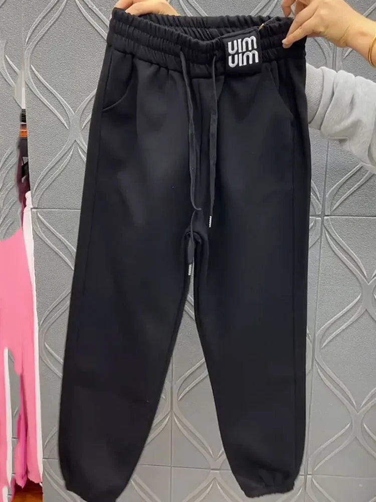 Pantalones de verano para mujer, pantalones coreanos de pierna ancha Vintage con letras elásticas de cintura alta, ropa de calle, 2024