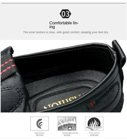 Men Leather Shoes Breathable Business Summer Slip on Loafers Man Casual Black Flats Driving Walking Shoes Moccasins